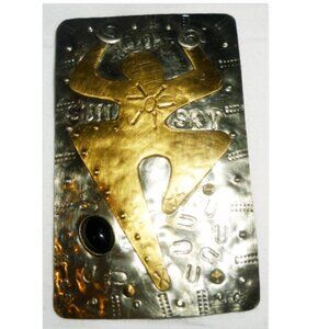 DESIGNER SIGNED SUN SKY UP DANCING STERLING SILVER & BLACK ONYX PIN BROOCH